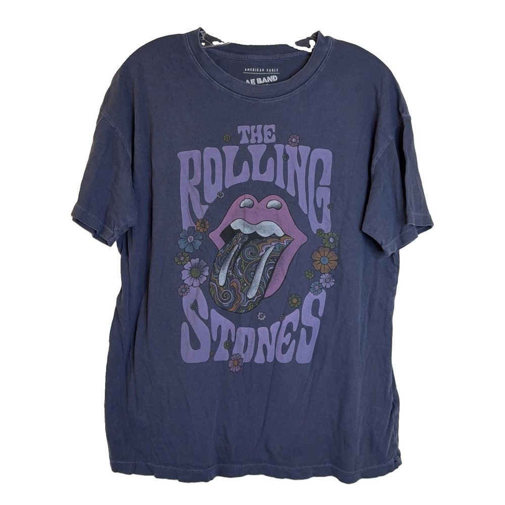 American Eagle TShirt Womens XS/S Purple Rolling Stones Graphic Band Tee Relaxed